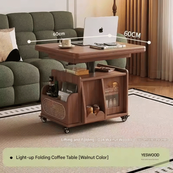 log Movable Side Table with Laptop Stand log finish movable end table with magazine rack and wheels