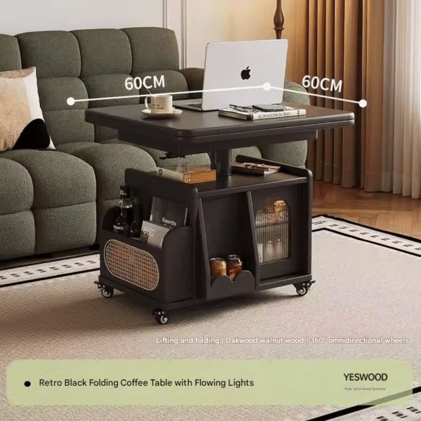 black Movable Laptop Table with Storage Modern black rolling side table with storage compartment for sofa