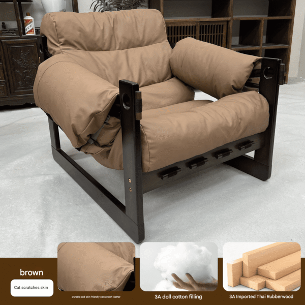 Orange Waxed Leather Adjustable Recliner | Water-Resistant Thai Rubberwood Frame Lounge Chair for Home Theater Orange Waxed Leather Adjustable Recliner Chair | 3A Doll Cotton Filling Thai Rubberwood Frame Single Lounge Chair for Living Room