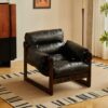 Black Waxed Leather Adjustable Recliner Chair | Retro Industrial Single Lounge Chair with Sturdy Frame Black Waxed Leather Adjustable Recliner Chair – Retro Industrial Style Single Lounge Chair with Solid Wood Frame for Living Room