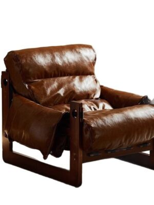 Adjustable Brown Leather Recliner Armchair – Retro Comfortable Living Room Lounge Chair with Reclining Function