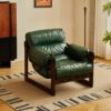 Green Waxed Leather Adjustable Retro Recliner Chair | Solid Wood Single Lounge Chair for Stylish Living Spaces Green Waxed Leather Adjustable Recliner Chair – Retro Single Lounge Chair with Solid Wood Frame for Living Room Decor