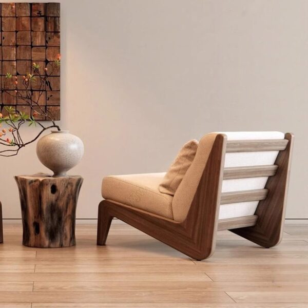 Light Brown Fabric Modern Minimalist Single Lounge Chair | Wood Frame Accent Chair for Home Light Brown Fabric Single Lounge Chair with Wood Frame – Modern Minimalist Accent Chair for Living Room