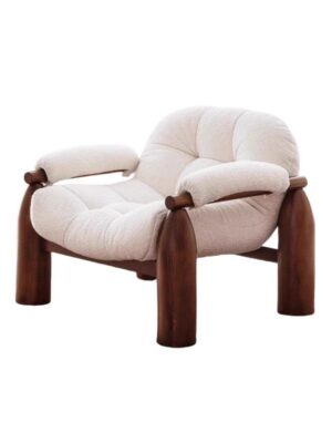 Light Fabric Single Lounge Chair with Wood Frame – Modern Accent Chair for Living Room