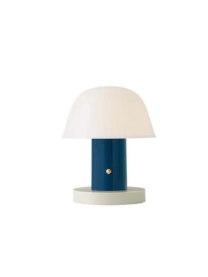 Modern Minimalist Table Lamp with White Shade & Blue Base – Decorative Desk Lighting for Home