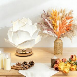 Lotus-Shaped Table Lamp with Autumn Dried Flower Arrangement - Elegant Home Decor Accent