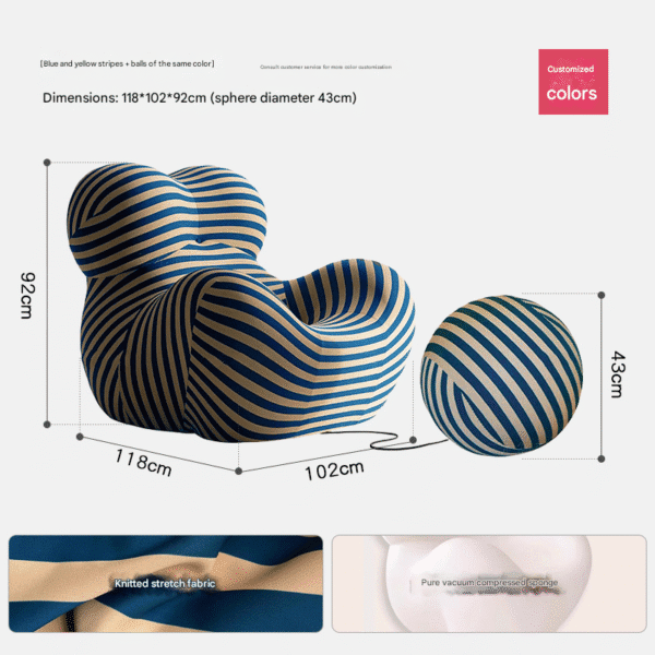 Black and White Striped "Mother's Embrace" Lounge Chair & Decor Ornament Set (Detail Display Version With Material Details) – Italian Minimalist Leisure Sofa