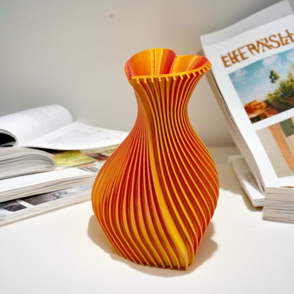 Creative Orange-Yellow Pleated Vase | Desktop Actual Scene Display Artistic Flower Vessel Creative Orange-Yellow Pleated Vase (Desktop Actual Scene Display) – Artistic Flexible Flower Vessel
