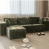 Dark Green L-shaped Retro Fabric Sofa (Actual Space Display Version With Matching Ottoman) – Comfortable Living Room Furniture