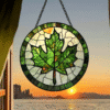 Maple Leaf Pattern Stained Glass Hanging Decor (Window Lighting Scene Display) – Retro Literary Home Ornament