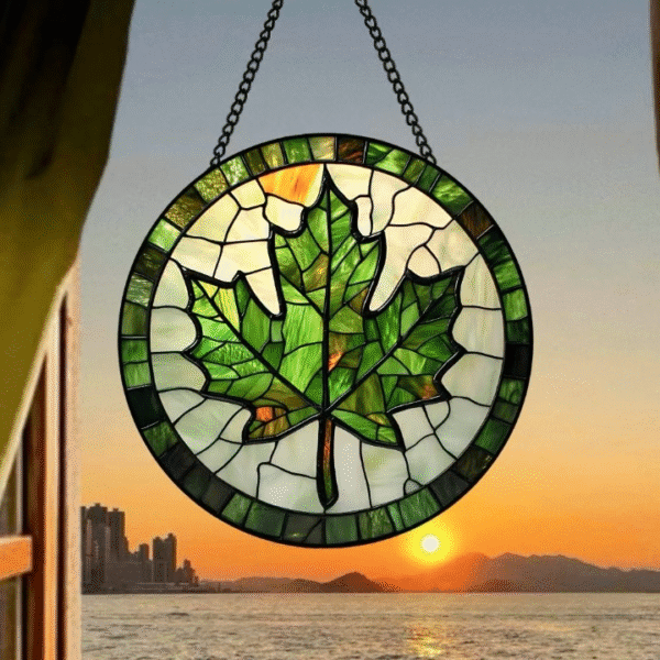 Maple Leaf Pattern Stained Glass Hanging Decor (Window Lighting Scene Display) – Retro Literary Home Ornament
