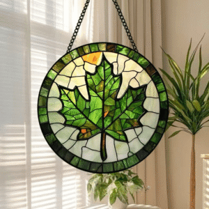 Maple Leaf Pattern Stained Glass Hanging Decor (Window Usage Scene Display) – Retro Literary Home Ornament
