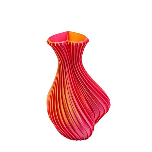 Creative Color Gradient Pleated Vase – Red-Orange Gradient Artistic Flower Vessel