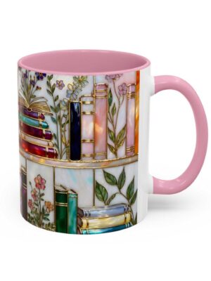 Creative Pattern Decorative Mug with Pink Handle – Colorful Design Ceramic Drinking Vessel