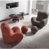 Red and White Striped "Mother's Embrace" Lounge Chair Set (With Multi-size Decor Ornaments, Actual Space Display) – Italian Minimalist Leisure Sofa