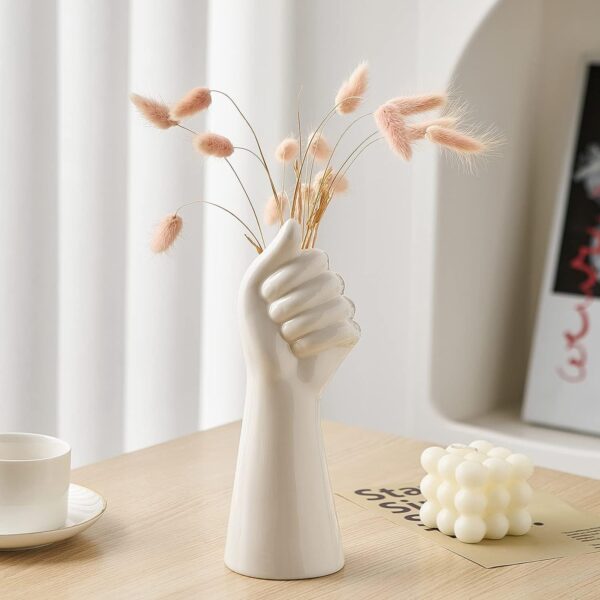 White Palm-shaped Art Vase (With Floral Display) – Modern Minimalist Home Decor Flower Vessel