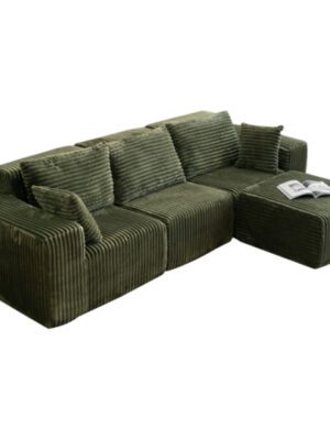 Dark Green L-shaped Retro Fabric Sofa – Comfortable Living Room Leisure Furniture