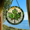 Maple Leaf Pattern Stained Glass Hanging Decor (Window Bright Lighting Scene Display) – Retro Literary Home Ornament