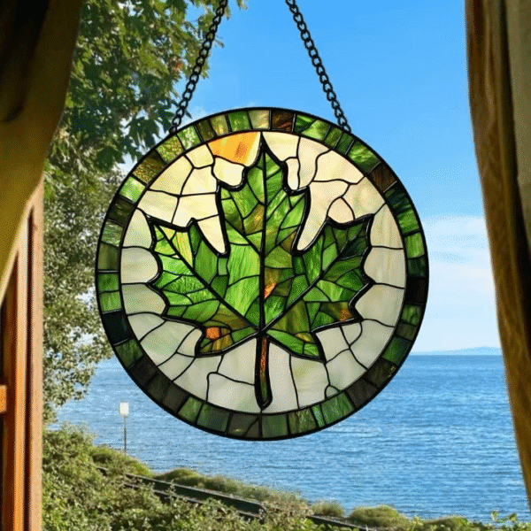 Maple Leaf Pattern Stained Glass Hanging Decor (Window Bright Lighting Scene Display) – Retro Literary Home Ornament