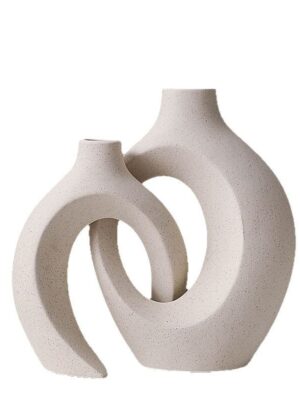Double-Ring Connected White Art Vase – Modern Minimalist Decor Flower Vessel