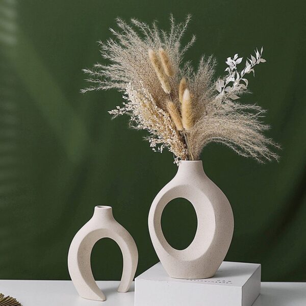 White Minimalist Vase Set (With Dried Flower Decor Display) – Nordic Style Desktop Ornament