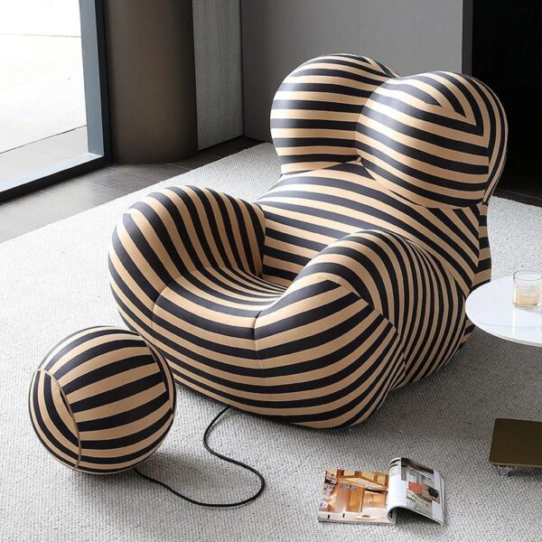 Black and White Striped "Mother's Embrace" Lounge Chair (With Ottoman, Actual Space Display) – Italian Minimalist Leisure Sofa