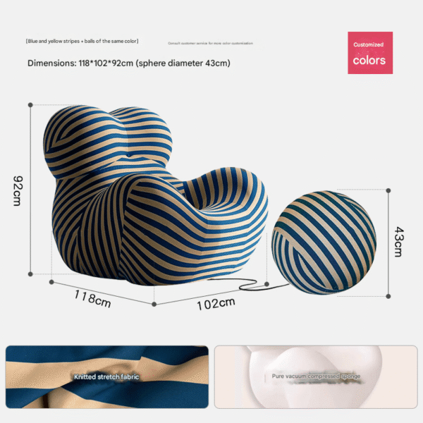 Black and White Striped "Mother's Embrace" Lounge Chair & Decor Ornament Set (Detail Display Version With Material Details) – Italian Minimalist Leisure Sofa