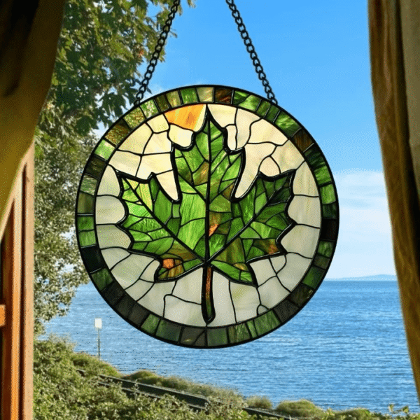 Maple Leaf Pattern Stained Glass Hanging Decor (Window Bright Lighting Scene Display) – Retro Literary Home Ornament