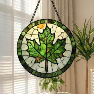 Maple Leaf Pattern Stained Glass Hanging Decor (Window Usage Scene Display) – Retro Literary Home Ornament