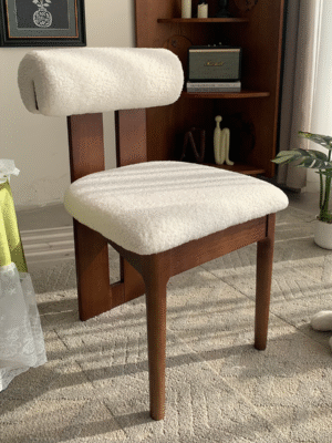 Modern Minimalist Upholstered Dining Chair (Light Color + Wooden Legs, Actual Space Display) – Comfortable Home Dining Furniture
