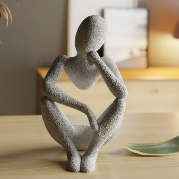 Minimalist Abstract Crouching Human Figure Sculpture Decor Ornament (Real Desktop Scene Display)