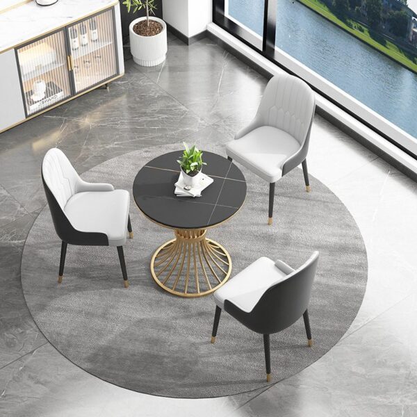 Modern Light Luxury Round Dining Table and Chair Set – Gold Stand & Marble Top