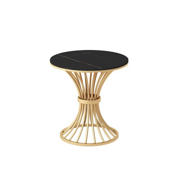 Modern Light Luxury Small Decorative Side Table with Black Top – Gold Metal Woven Stand