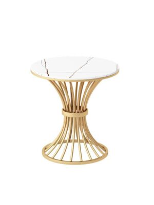 Modern Light Luxury Small Decorative Side Table Ornament – Gold Metal & Marble Texture