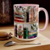 Creative Pattern Decorative Mug (Real Desktop Scene Display) – Pink Handle Ceramic Drinking Vessel
