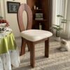 Modern Minimalist Upholstered Dining Chair | Light Beige Cushion + Solid Wood Legs Actual Space Display Modern Minimalist Upholstered Dining Chair (Light Beige Cushion + Dark Brown Solid Wood Legs, Actual Space Display) – Comfortable Home Dining Furniture