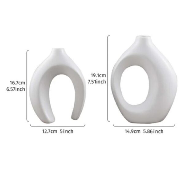 White Double-Ring Split Art Ornament (Vase Style) With Size Label – Modern Minimalist Decor