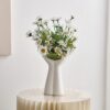 White Minimalist Conical Vase (With Mixed Floral Display) – Fresh Home Desktop Decor Flower Vessel
