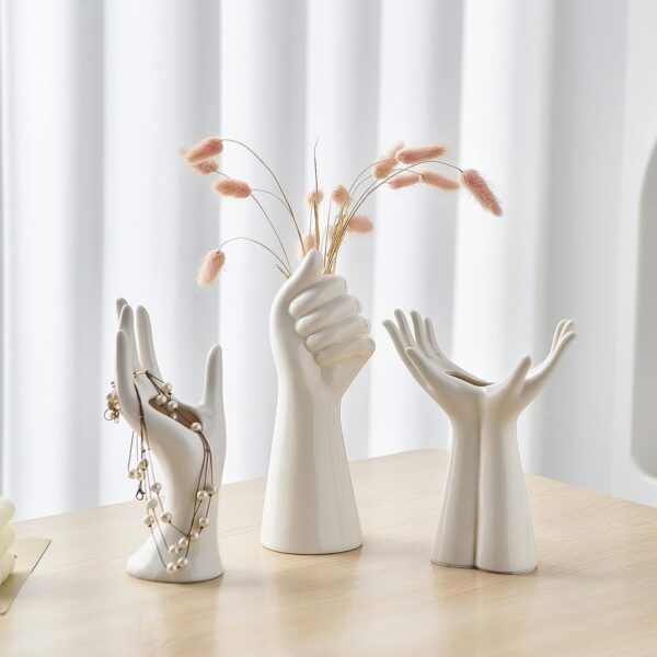 White Palm-shaped Art Decor Ornament (With Floral Display) – Modern Minimalist Home Decor
