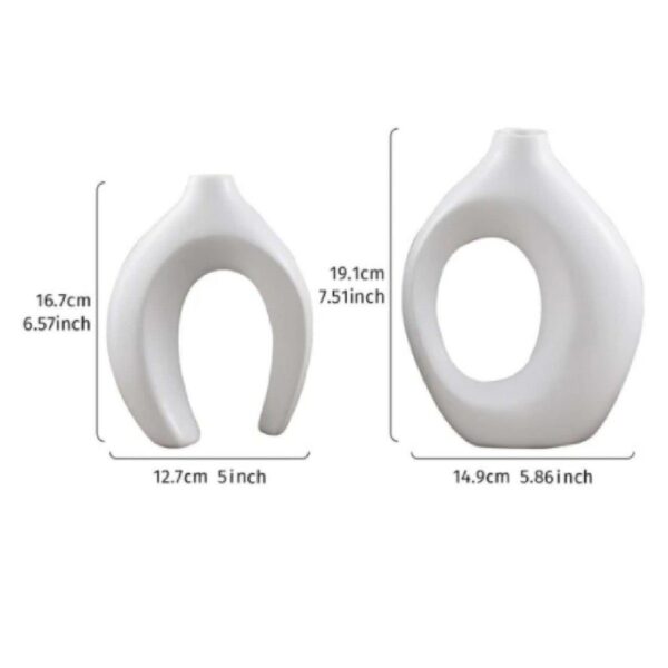White Double-Ring Split Art Ornament (Vase Style) With Size Label – Modern Minimalist Decor