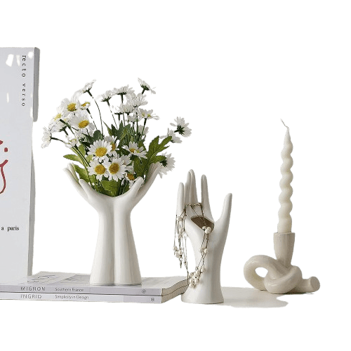 White Nordic Minimalist Desktop Decor Set (Vase, Floral & Ornament) – Fresh Home Ornament