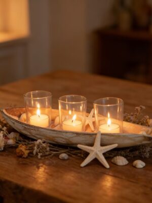 Retro Wooden Fish-Shaped Candle Holder & Decorative Tray