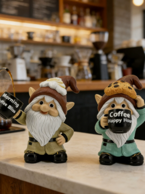 Coffee Gnome Figurine, Resin Coffee Lover Statue
