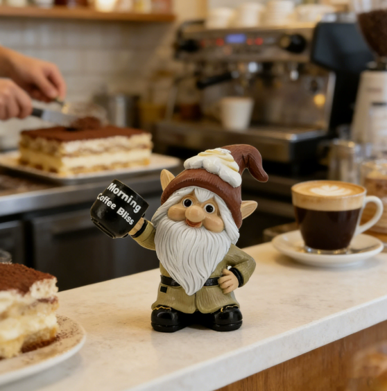 Coffee Gnome Figurine, Resin Coffee Lover Statue