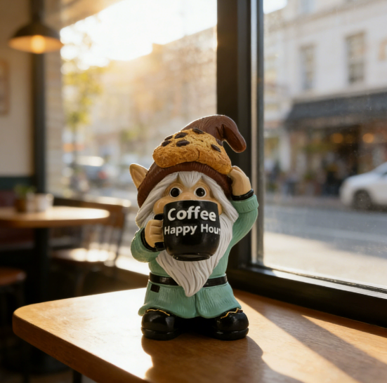 Coffee Gnome Figurine, Resin Coffee Lover Statue