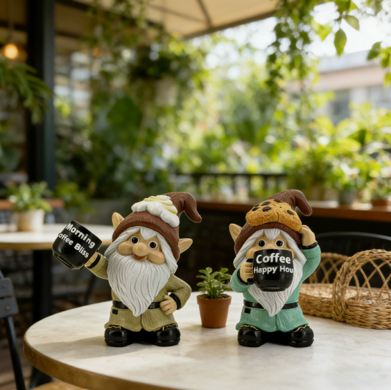 Coffee Gnome Figurine, Resin Coffee Lover Statue