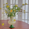 Vintage Ruffled Rim Glass Vase - Retro Green & Cream Flower Vase for Home Decor
