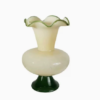 Vintage Ruffled Rim Glass Vase - Retro Green & Cream Flower Vase for Home Decor