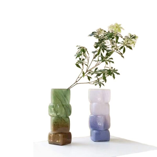 Stacked Gradient Glass Vase, Handmade Decorative Flower Vase