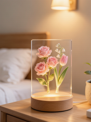 "Everbloom Glow" – Acrylic Forever-Flower USB Touch Night Light Desk Lamp